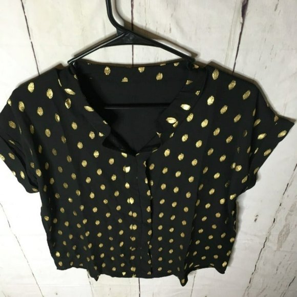 Shein Womens Black Blouse Gold Spots Large NEW - Picture 2 of 8